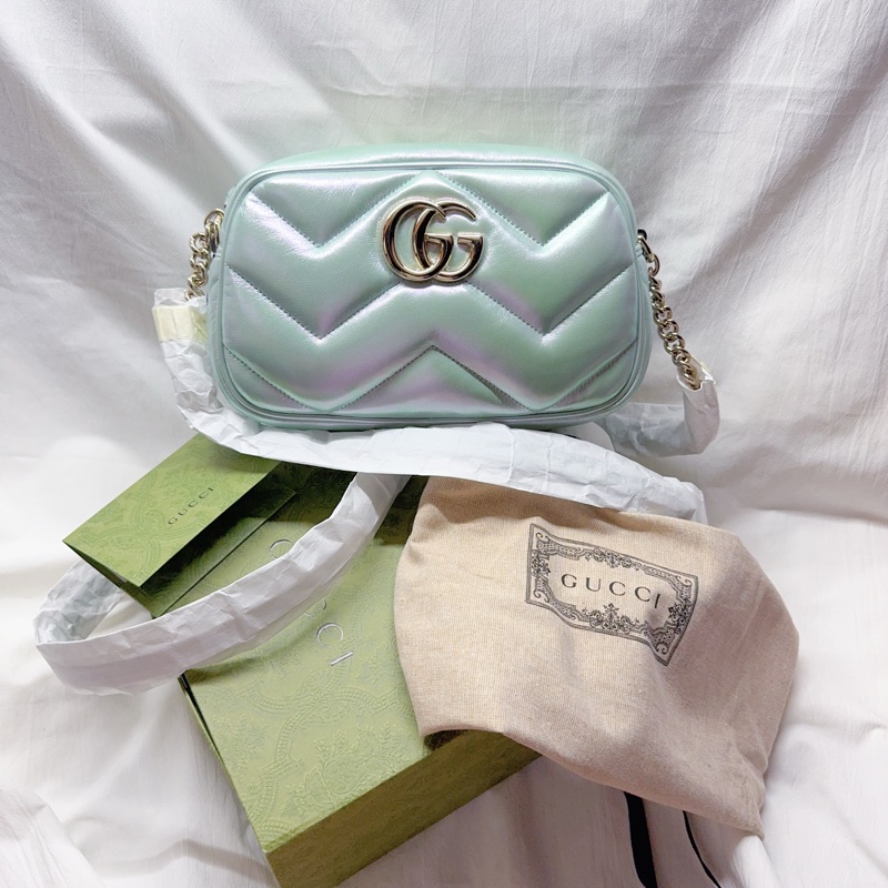 近全新Gucci珠光人魚姬馬夢相機包Marmont Gucci羊皮Gucci相機包Gucci馬夢Gucci包-0
