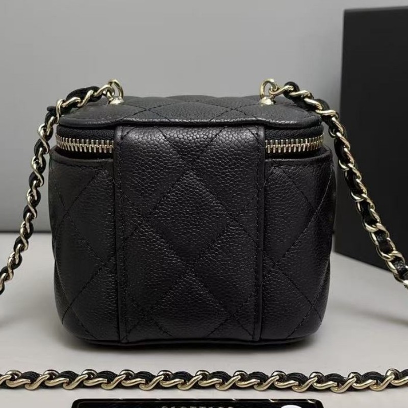 Chanel香奈兒 黑金荔枝紋c字母鏈條迷你盒子包斜背包-1