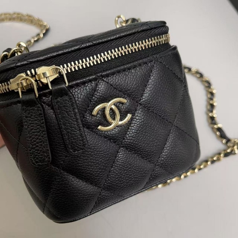 Chanel香奈兒 黑金荔枝紋c字母鏈條迷你盒子包斜背包-2