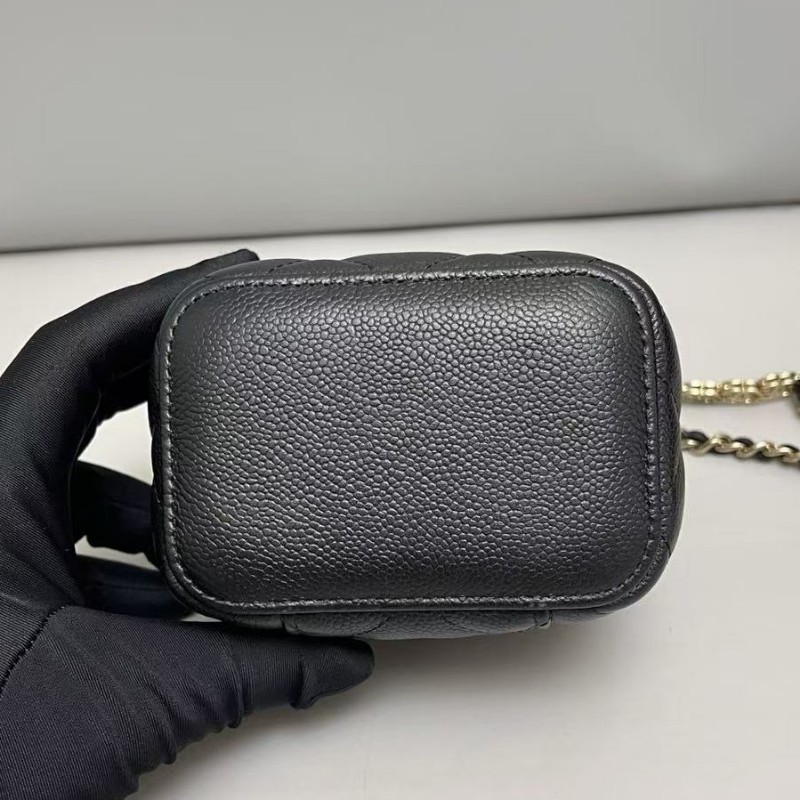 Chanel香奈兒 黑金荔枝紋c字母鏈條迷你盒子包斜背包-3