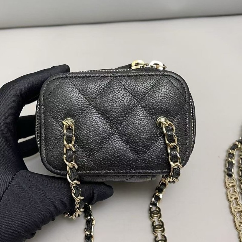 Chanel香奈兒 黑金荔枝紋c字母鏈條迷你盒子包斜背包-4
