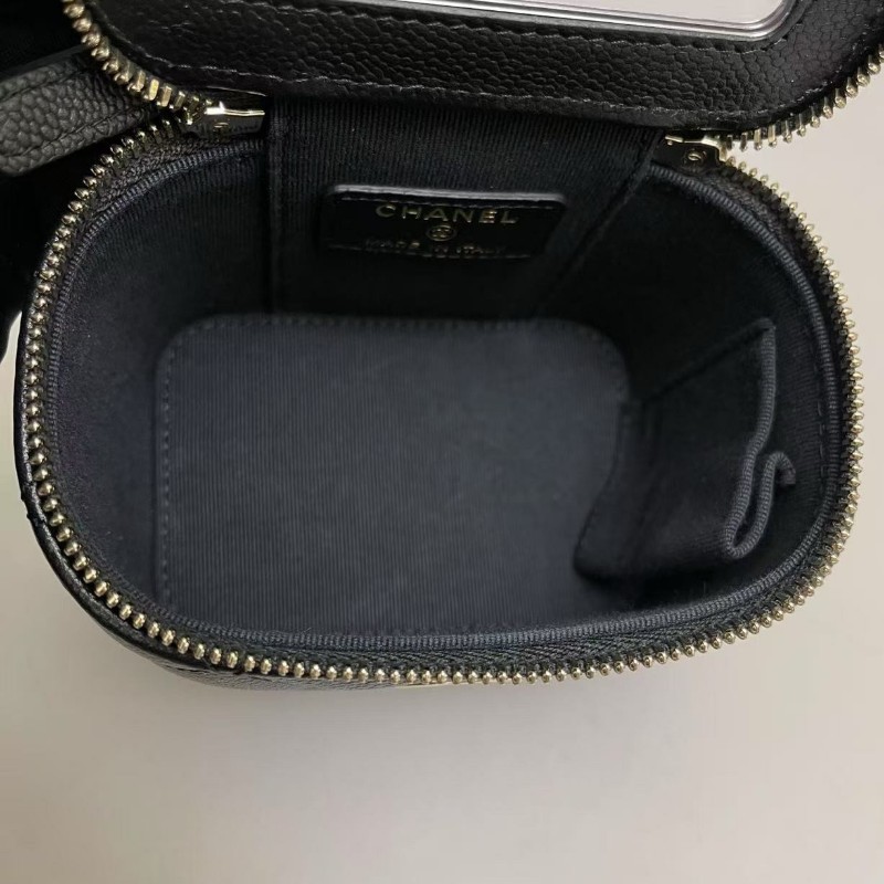 Chanel香奈兒 黑金荔枝紋c字母鏈條迷你盒子包斜背包-6