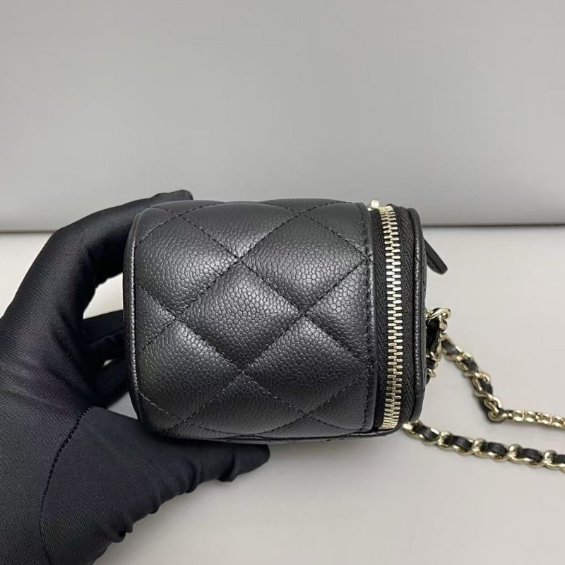 Chanel香奈兒 黑金荔枝紋c字母鏈條迷你盒子包斜背包-7