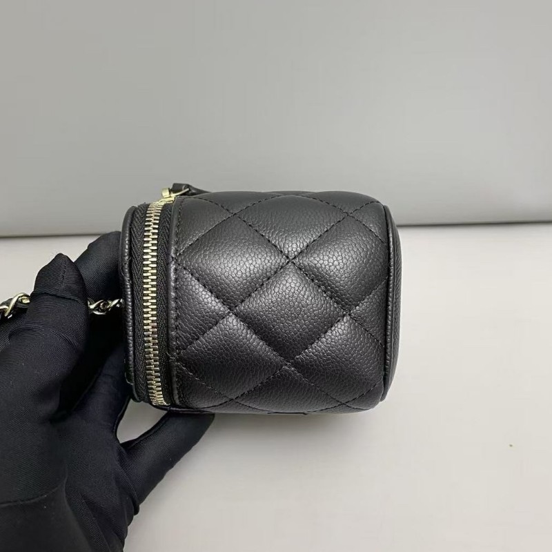 Chanel香奈兒 黑金荔枝紋c字母鏈條迷你盒子包斜背包-8