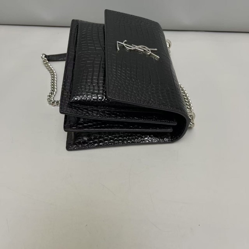 YSL聖羅蘭 sunset中號黑銀鱷魚紋日落風琴包斜背包-3