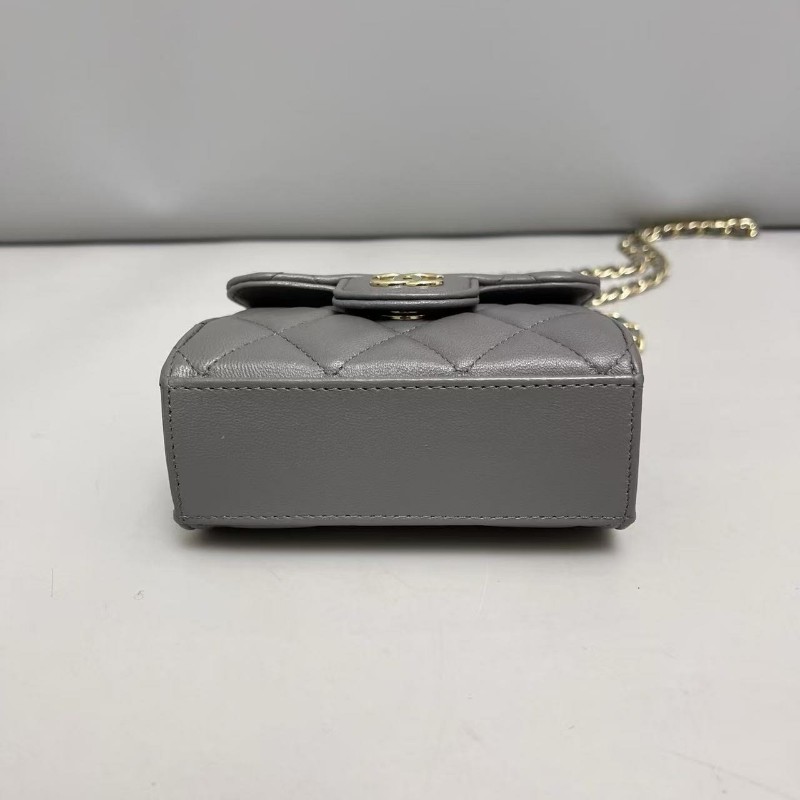Chanel香奈兒 灰色全皮金扣cf迷你郵差包斜背包晶片款-3