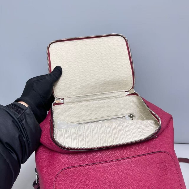 Loewe羅意威Goya系列牛皮荔枝紋樹莓色後背包雙肩包-2
