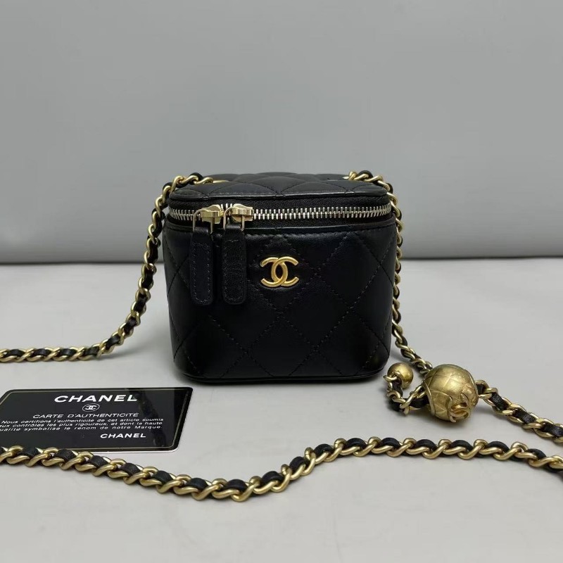 Chanel香奈兒 黑金全皮菱格mini金球盒子包 斜背包-1