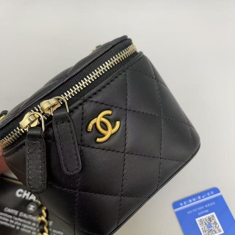 Chanel香奈兒 黑金全皮菱格mini金球盒子包 斜背包-3