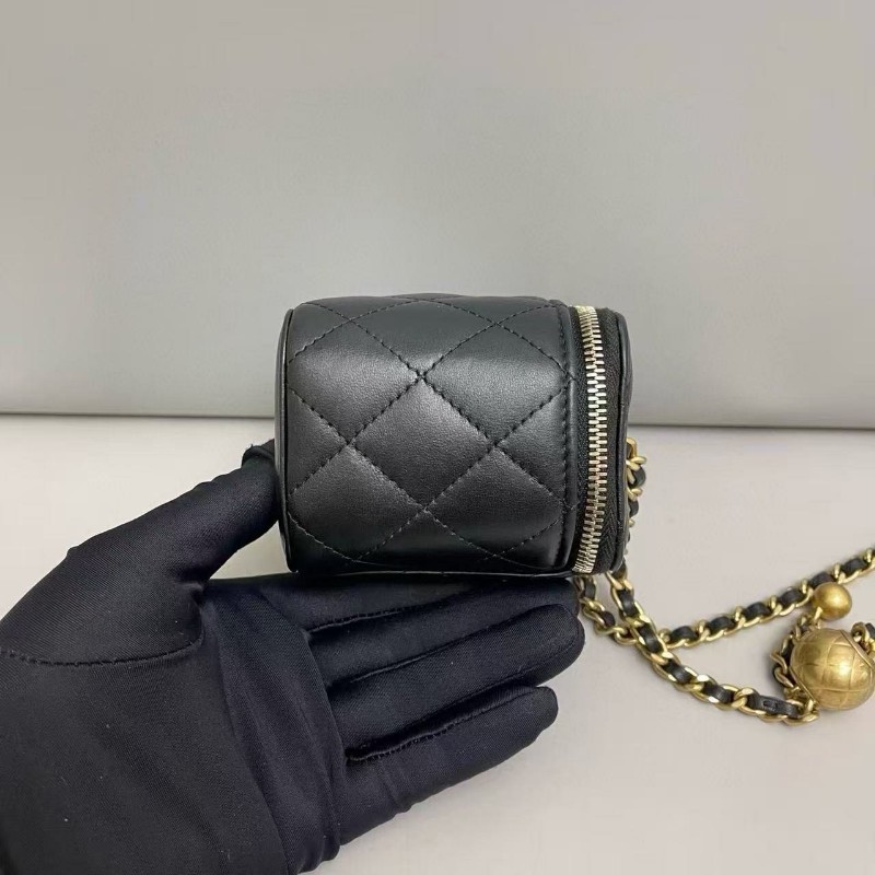Chanel香奈兒 黑金全皮菱格mini金球盒子包 斜背包-5