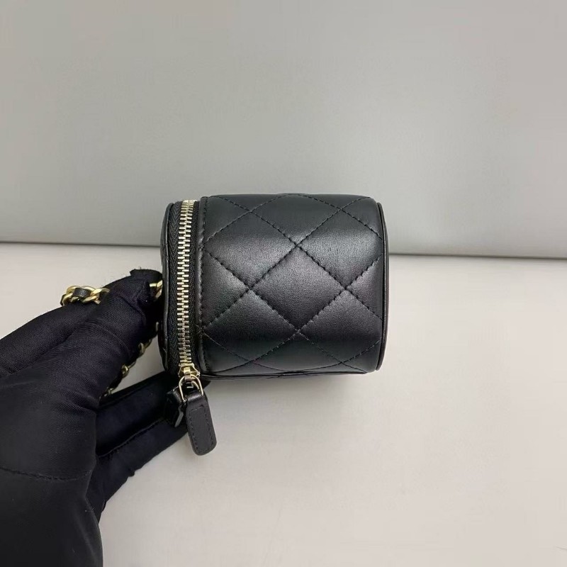 Chanel香奈兒 黑金全皮菱格mini金球盒子包 斜背包-6