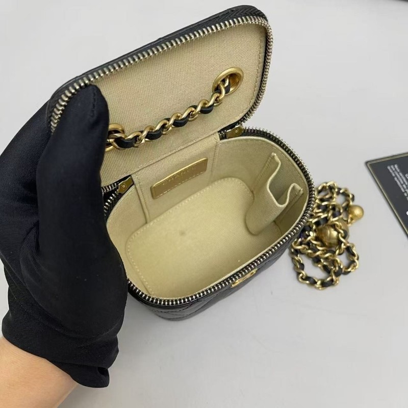 Chanel香奈兒 黑金全皮菱格mini金球盒子包 斜背包-9