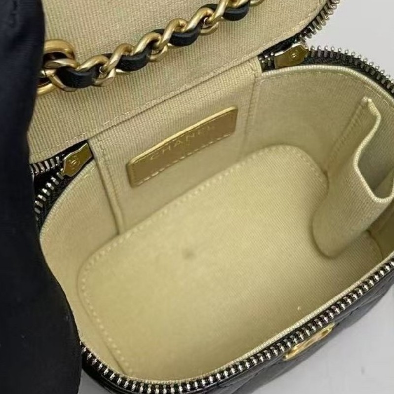 Chanel香奈兒 黑金全皮菱格mini金球盒子包 斜背包-10