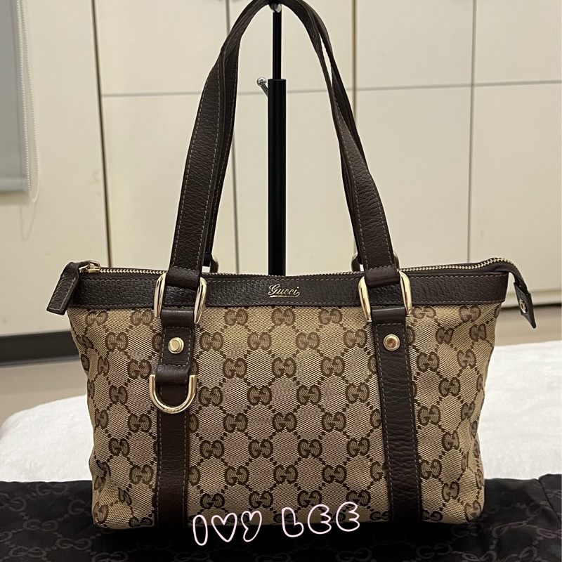 GUCCI 141471 GG 帆布托特包 小 手提包 肩背包 咖啡 正品 二手精品-0