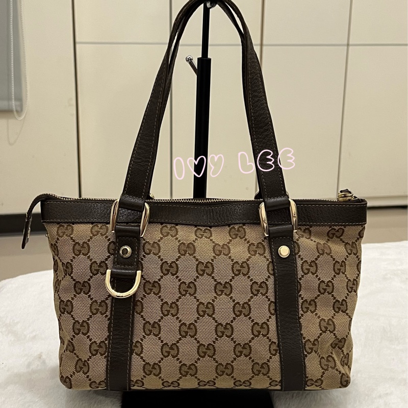 GUCCI 141471 GG 帆布托特包 小 手提包 肩背包 咖啡 正品 二手精品-1