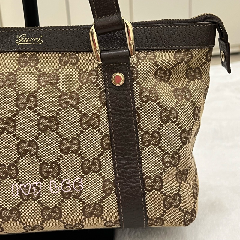GUCCI 141471 GG 帆布托特包 小 手提包 肩背包 咖啡 正品 二手精品-25