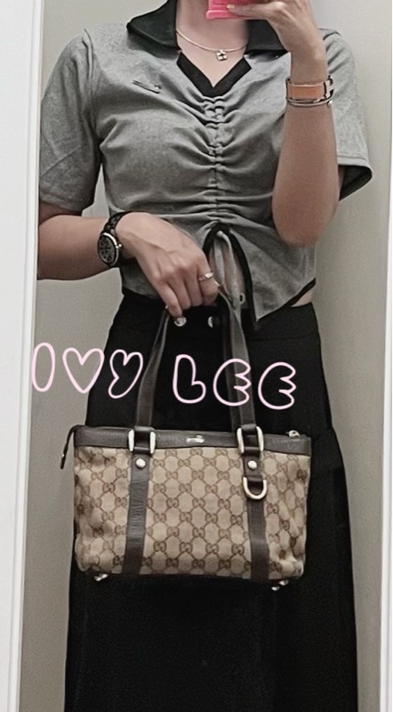 GUCCI 141471 GG 帆布托特包 小 手提包 肩背包 咖啡 正品 二手精品-30