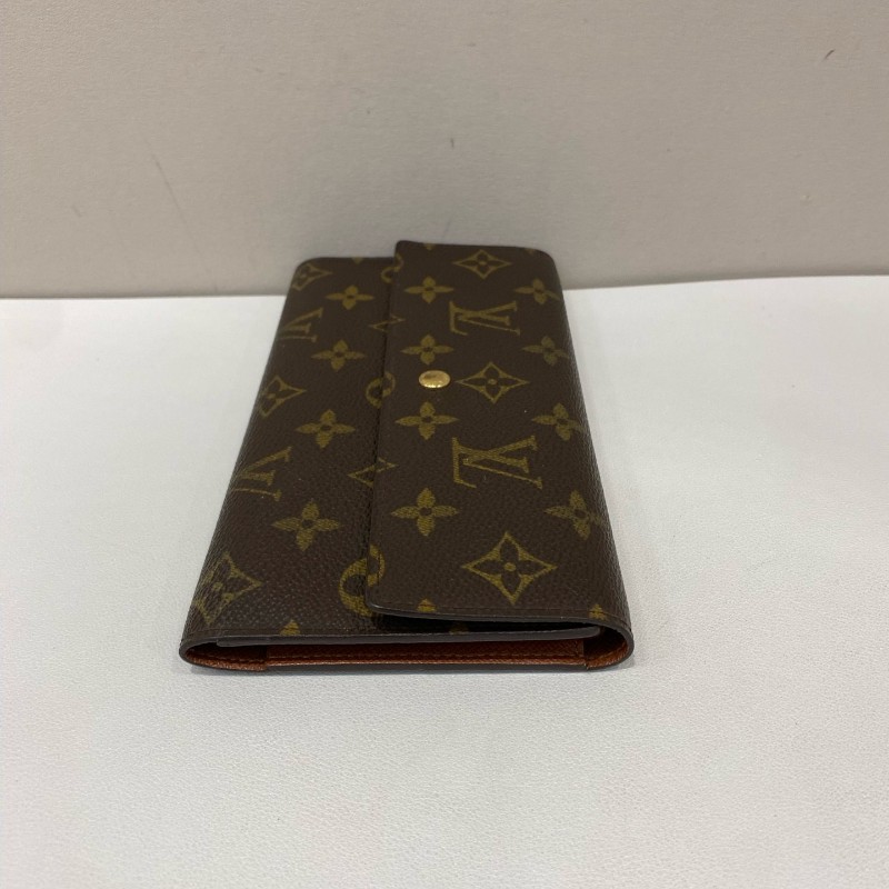 LV路易威登老花金色按扣三摺疊長款銀包-3