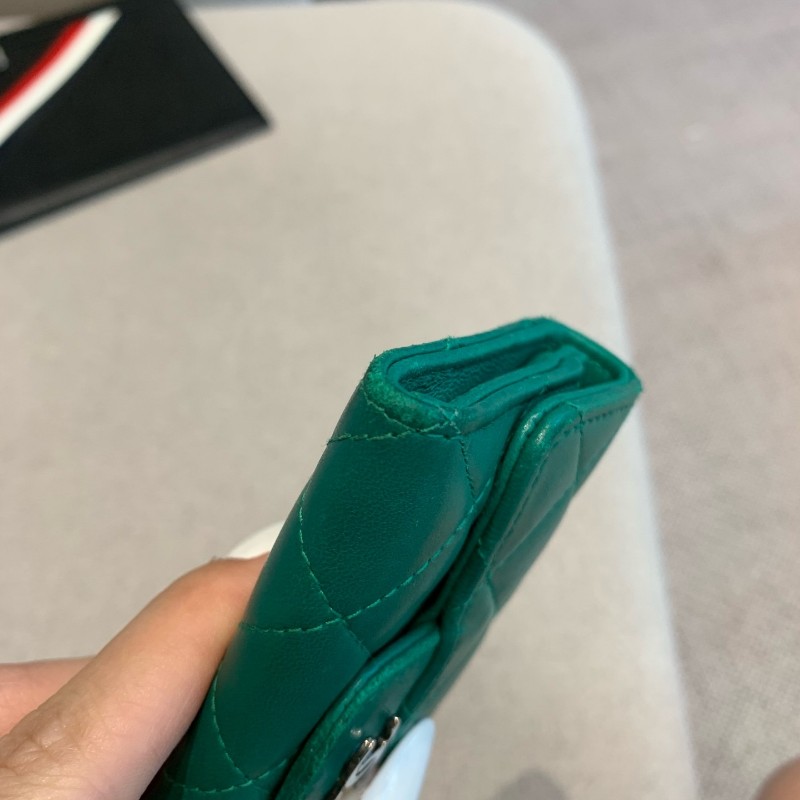 Chanel香奈兒 綠色羊皮錢包小卡包銀扣銀包 22開無卡-15