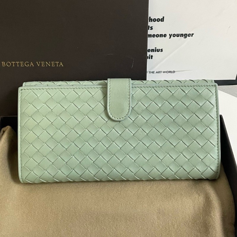 BV長款銀包 清新綠色 經典編織紋路-6