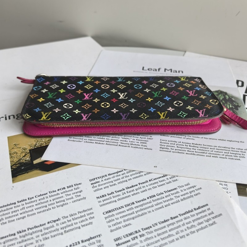 LV/路易威登 黑三彩對折按扣長夾銀包 有刻字-2