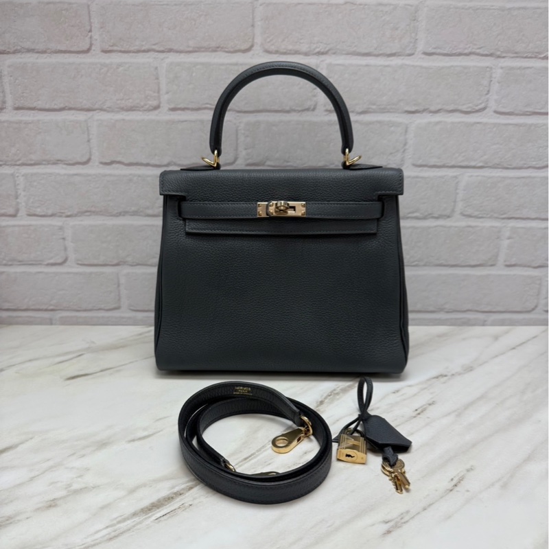 愛馬仕 Hermès Kelly25 Togo  HO 霧霾灰 金釦 凱莉包-1
