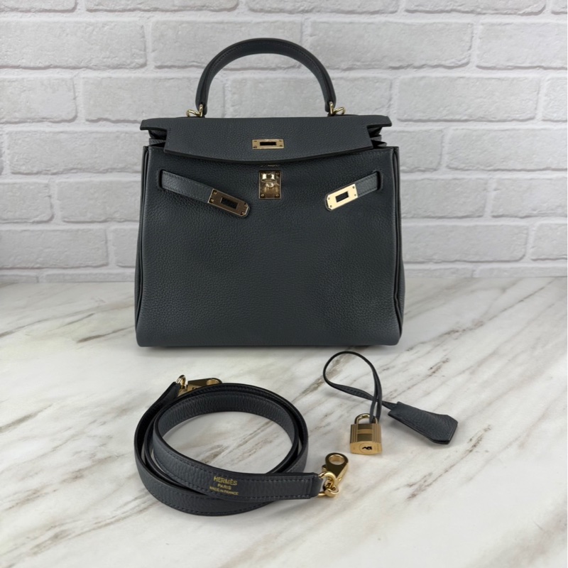 愛馬仕 Hermès Kelly25 Togo  HO 霧霾灰 金釦 凱莉包-19