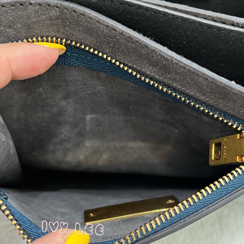 GIVENCHY GV3 紀梵希 仿舊金屬釦 藍綠皮革 深灰麂皮拼接 手提包 斜背包 金鏈條 正品 二手精品-13