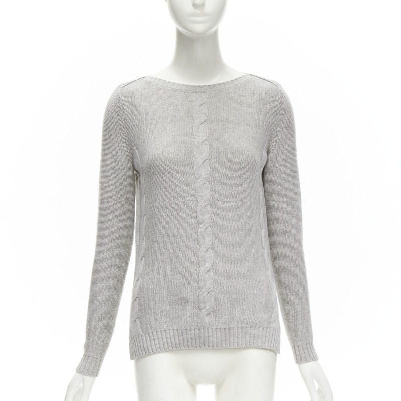 LORO PIANA 100% baby cashmere grey braid knit bateau neck sweater IT38 XS-0