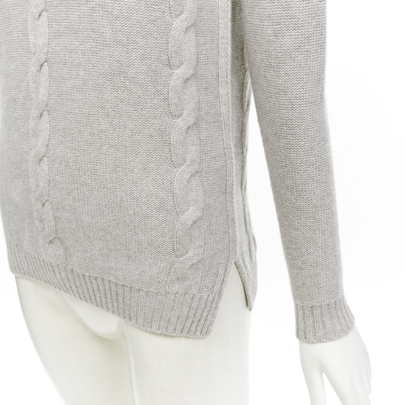 LORO PIANA 100% baby cashmere grey braid knit bateau neck sweater IT38 XS-1