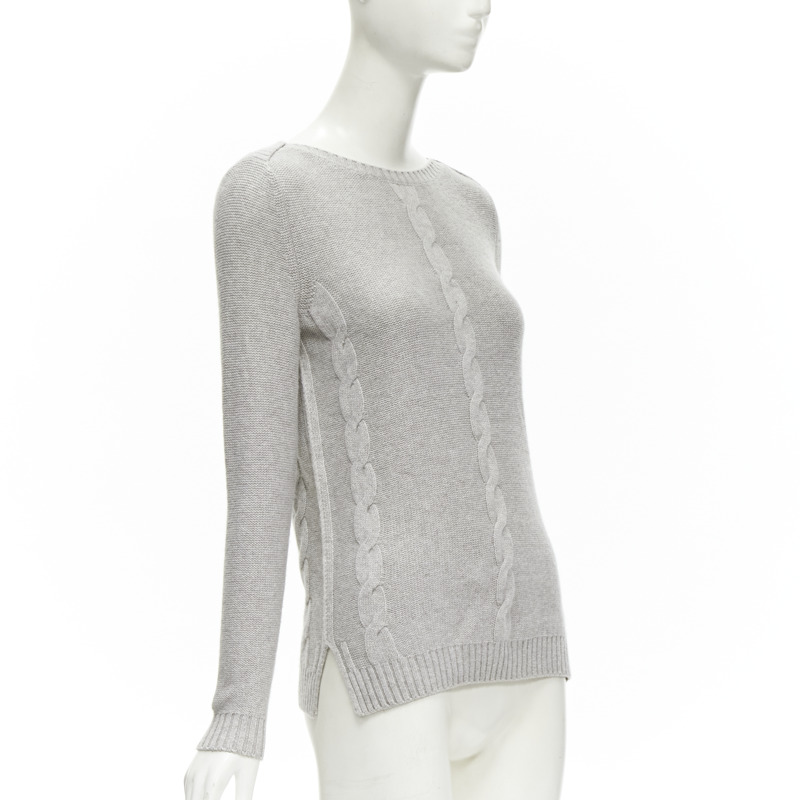 LORO PIANA 100% baby cashmere grey braid knit bateau neck sweater IT38 XS-2