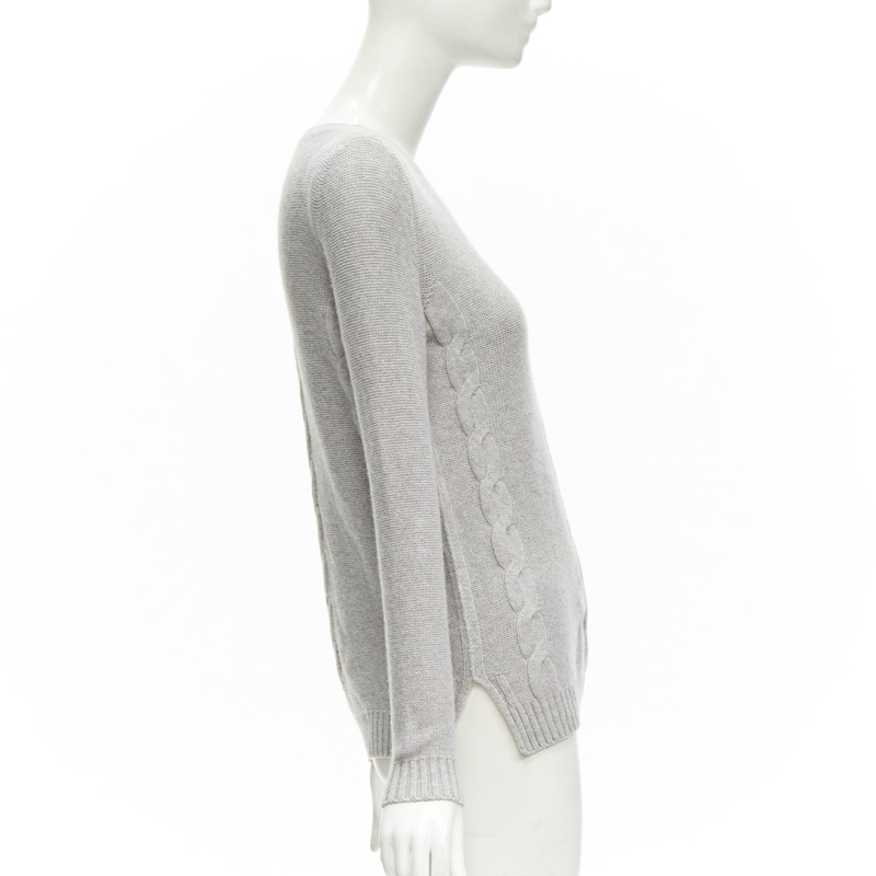 LORO PIANA 100% baby cashmere grey braid knit bateau neck sweater IT38 XS-3