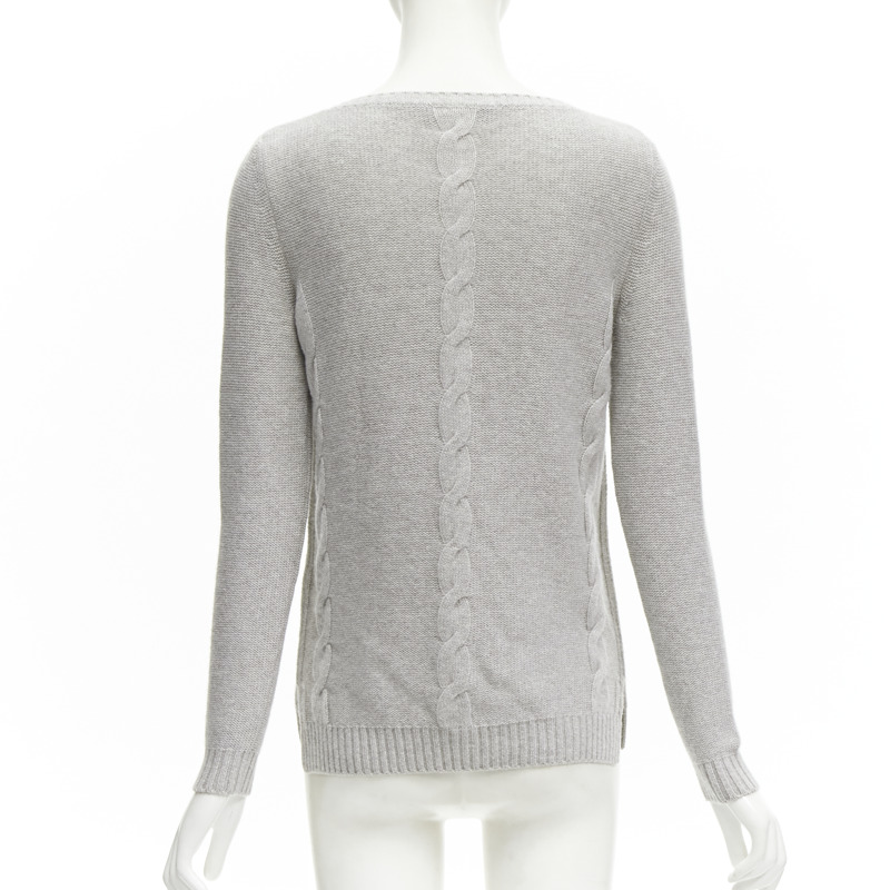 LORO PIANA 100% baby cashmere grey braid knit bateau neck sweater IT38 XS-4