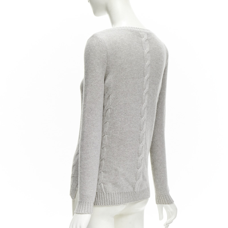 LORO PIANA 100% baby cashmere grey braid knit bateau neck sweater IT38 XS-5