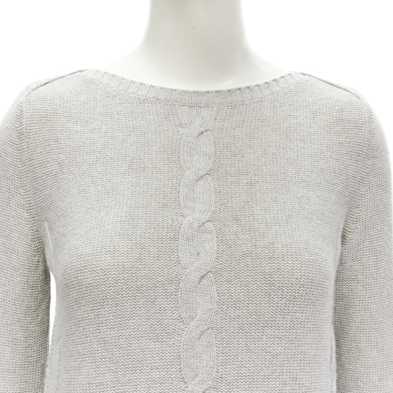 LORO PIANA 100% baby cashmere grey braid knit bateau neck sweater IT38 XS-6