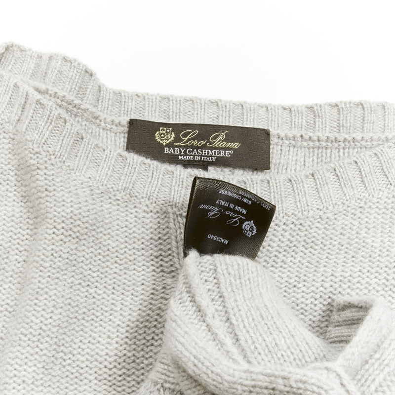 LORO PIANA 100% baby cashmere grey braid knit bateau neck sweater IT38 XS-7