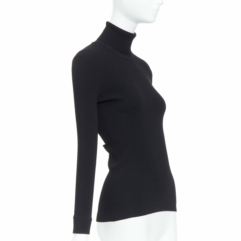 JIL SANDER black open back silver bar ruched turtleneck top FR36 S-2