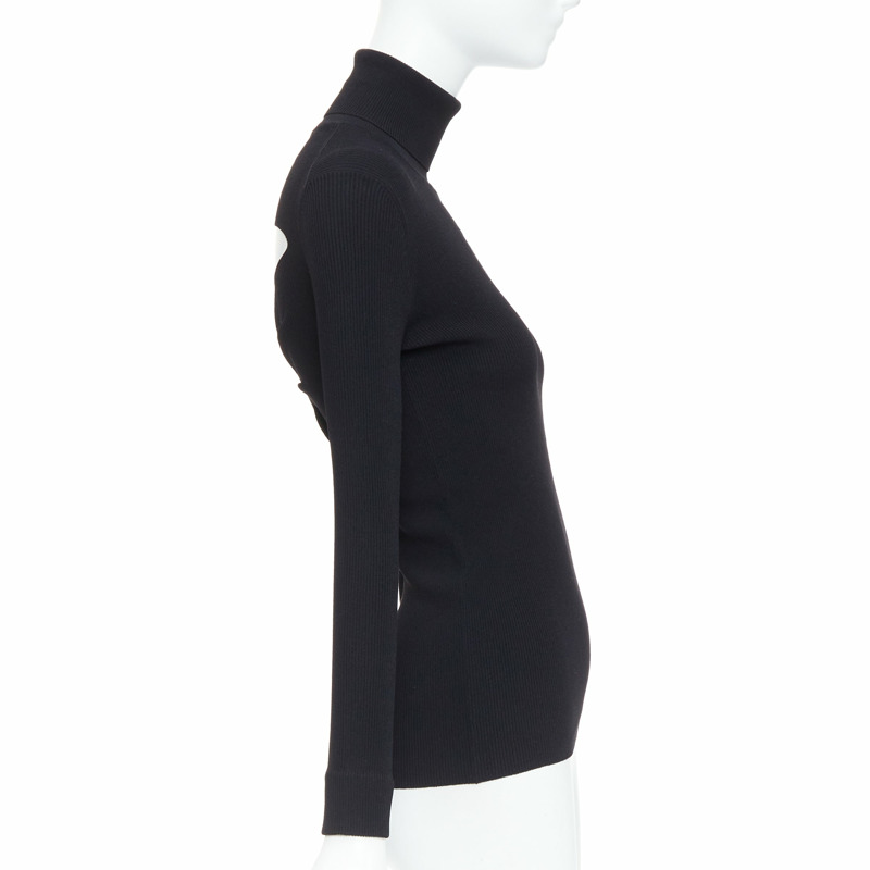 JIL SANDER black open back silver bar ruched turtleneck top FR36 S-3
