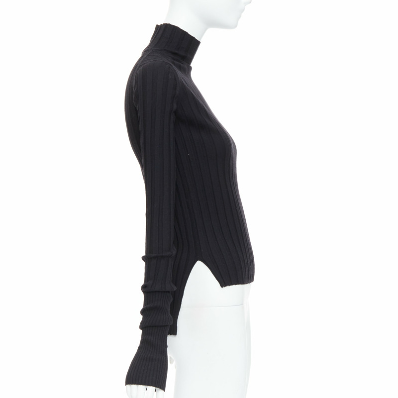 OLD CELINE Phoebe Philo black wool turtleneck ribbed long sleeve top XS-3