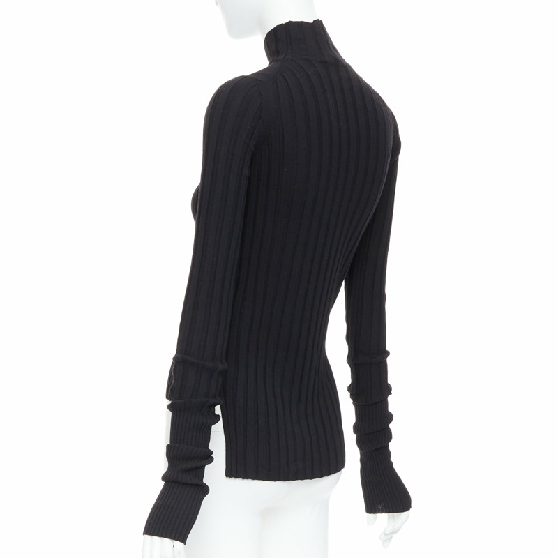 OLD CELINE Phoebe Philo black wool turtleneck ribbed long sleeve top XS-5