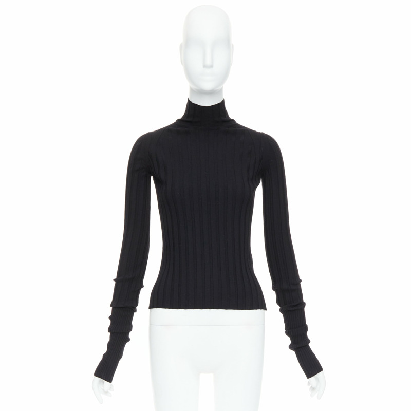 OLD CELINE Phoebe Philo black wool turtleneck ribbed long sleeve top XS-8