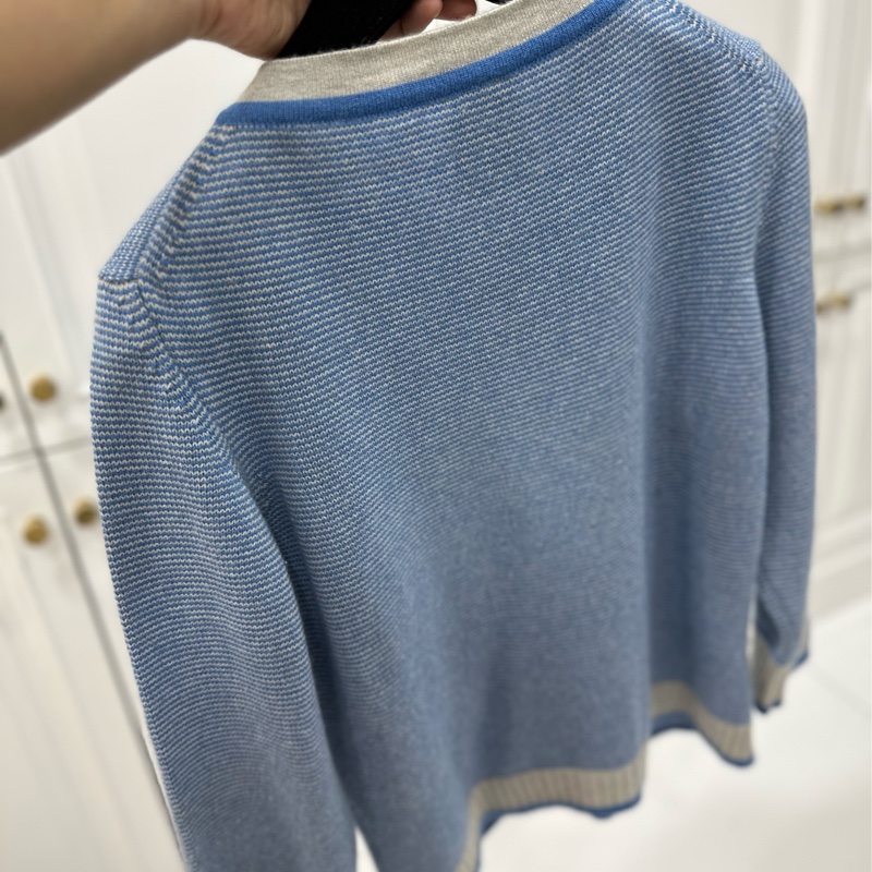 CHANEL 香奈兒 藍色 條紋 長袖 圓領 針織外套 針織毛衣 針織衫 小外套 罩衫-4