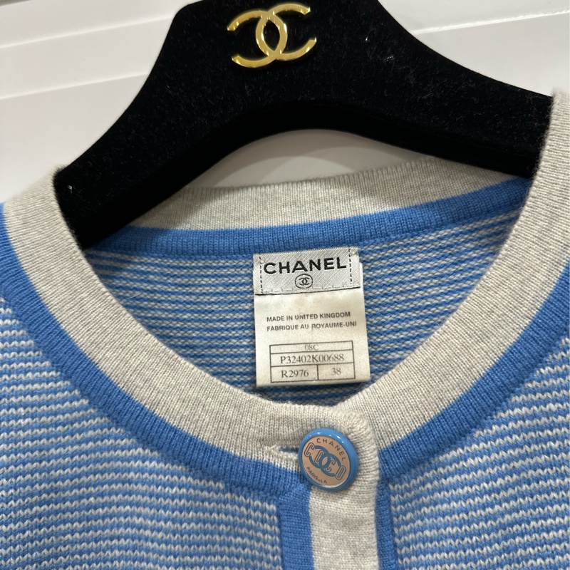 CHANEL 香奈兒 藍色 條紋 長袖 圓領 針織外套 針織毛衣 針織衫 小外套 罩衫-9