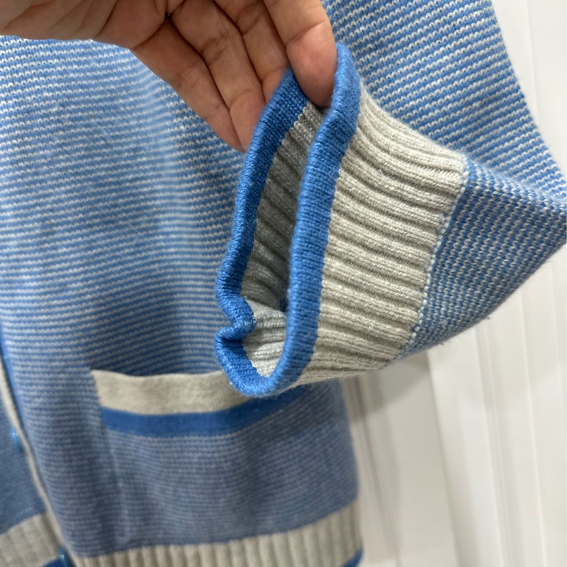 CHANEL 香奈兒 藍色 條紋 長袖 圓領 針織外套 針織毛衣 針織衫 小外套 罩衫-10