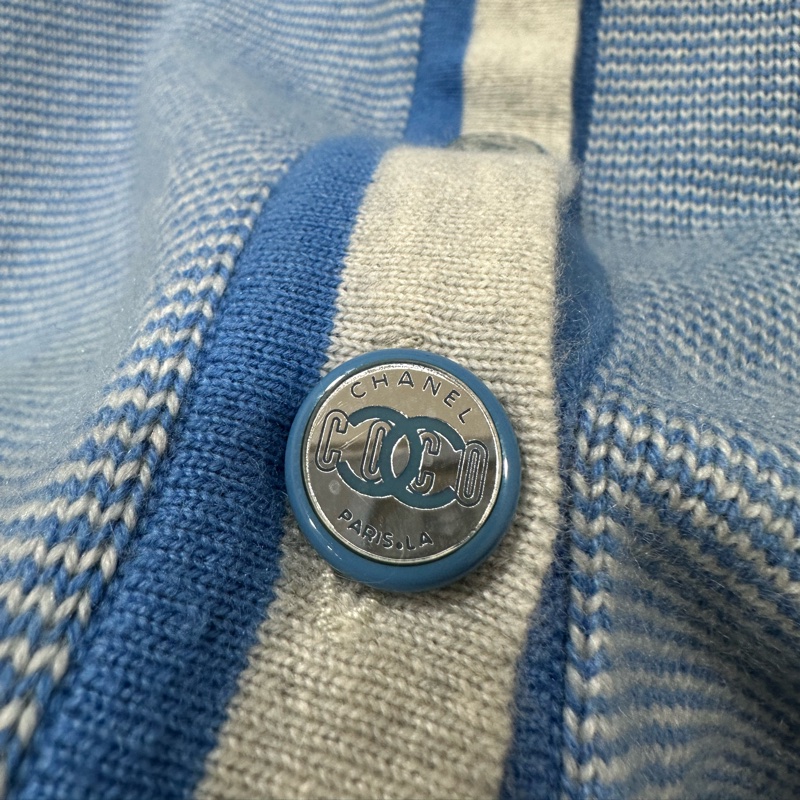 CHANEL 香奈兒 藍色 條紋 長袖 圓領 針織外套 針織毛衣 針織衫 小外套 罩衫-13