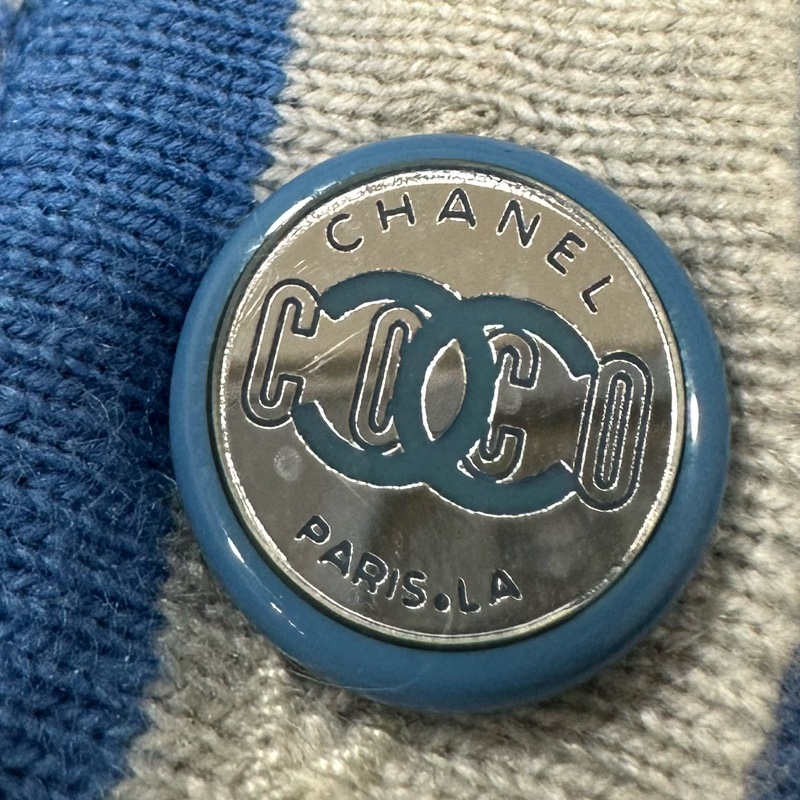 CHANEL 香奈兒 藍色 條紋 長袖 圓領 針織外套 針織毛衣 針織衫 小外套 罩衫-15