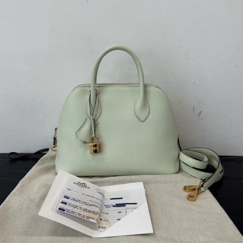 HERMES 保齡球27氣泡綠金扣手提肩背包 27*19*8 99新配件塵袋購證-0