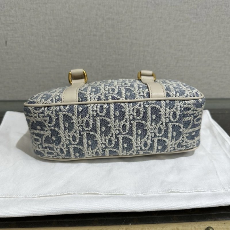 DIOR D-Vibe mini藍色拼米白手提肩背斜背保齡球包 20.5*12*7 99新配件塵袋-3
