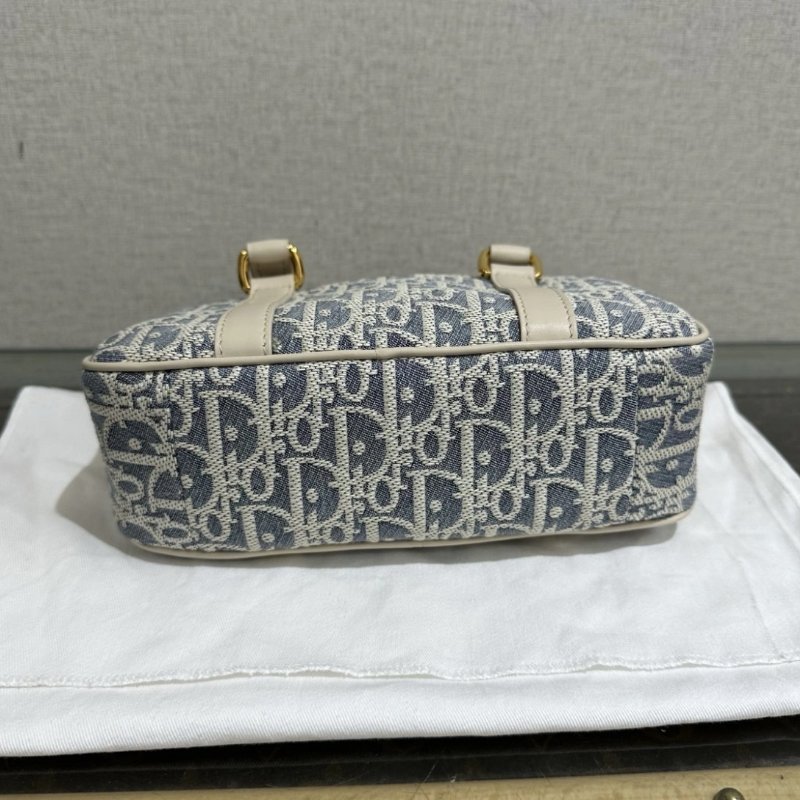 DIOR D-Vibe mini藍色拼米白手提肩背斜背保齡球包 20.5*12*7 99新配件塵袋-3