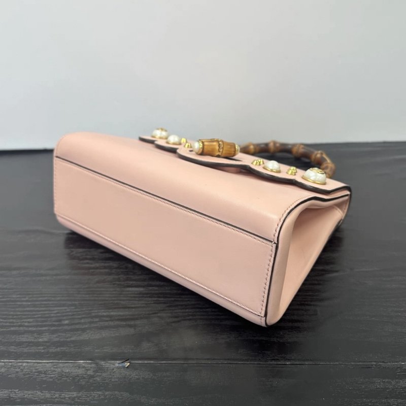 GUCCI 竹節手柄珍珠粉色手提斜背包 22*18*8 98新配件塵袋-2